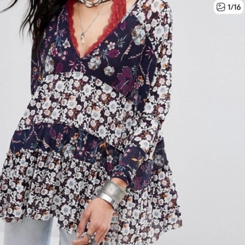 Free People Women's Isabella Floral Tunic Top Size Small